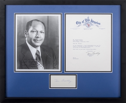 Tom Bradley- 1st African American Mayor of Los Angeles Autographed Framed Display With Signed Photograph, Letter and Index Cut (PSA/DNA)